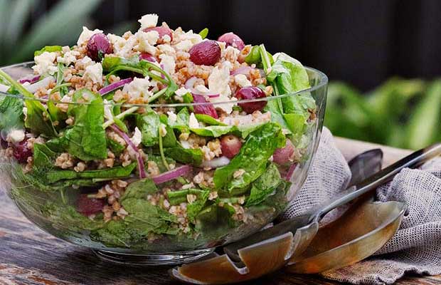 Recipe: Toasted farro salad with blistered red grapes & feta
