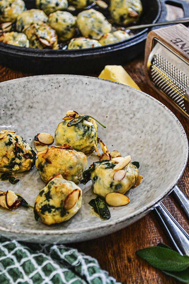 A bowl of gnudi made with silverbeet (or chard). 